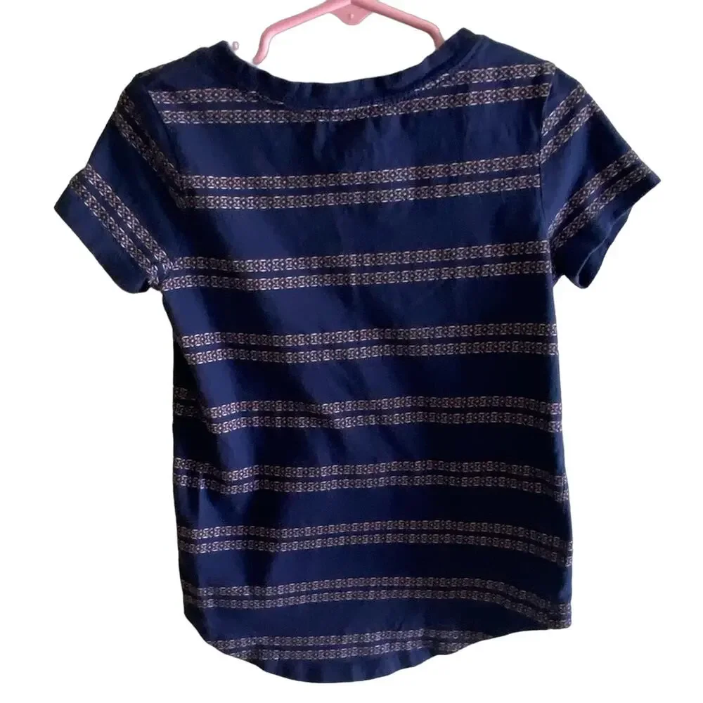 Old Navy 100% Cotton Girl's Navy Blue Striped Cap Sleeve T-Shirt Size 5